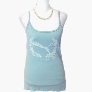 Puma Aqua Blue Graphic Print Logo “Puma, Keeps Me Cool” Tank Top, Women’s Size S